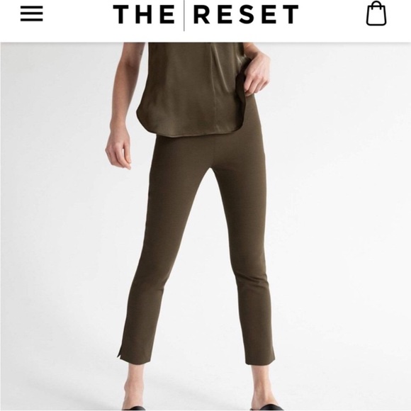 R Label The Reset Side Zip Skinny Pants Olive Green Work Office Pant NEW Large - Picture 1 of 15
